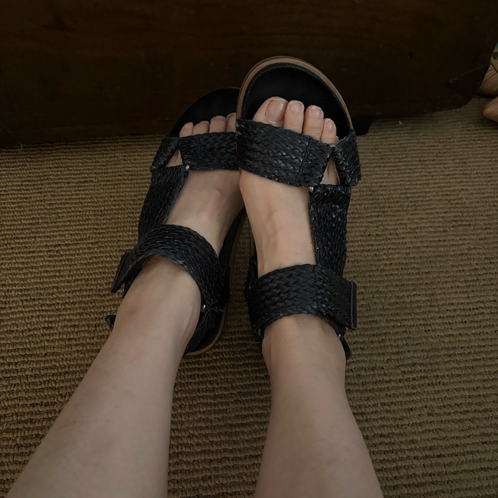 Kelsi Dagger Black Woven Leather Sandals